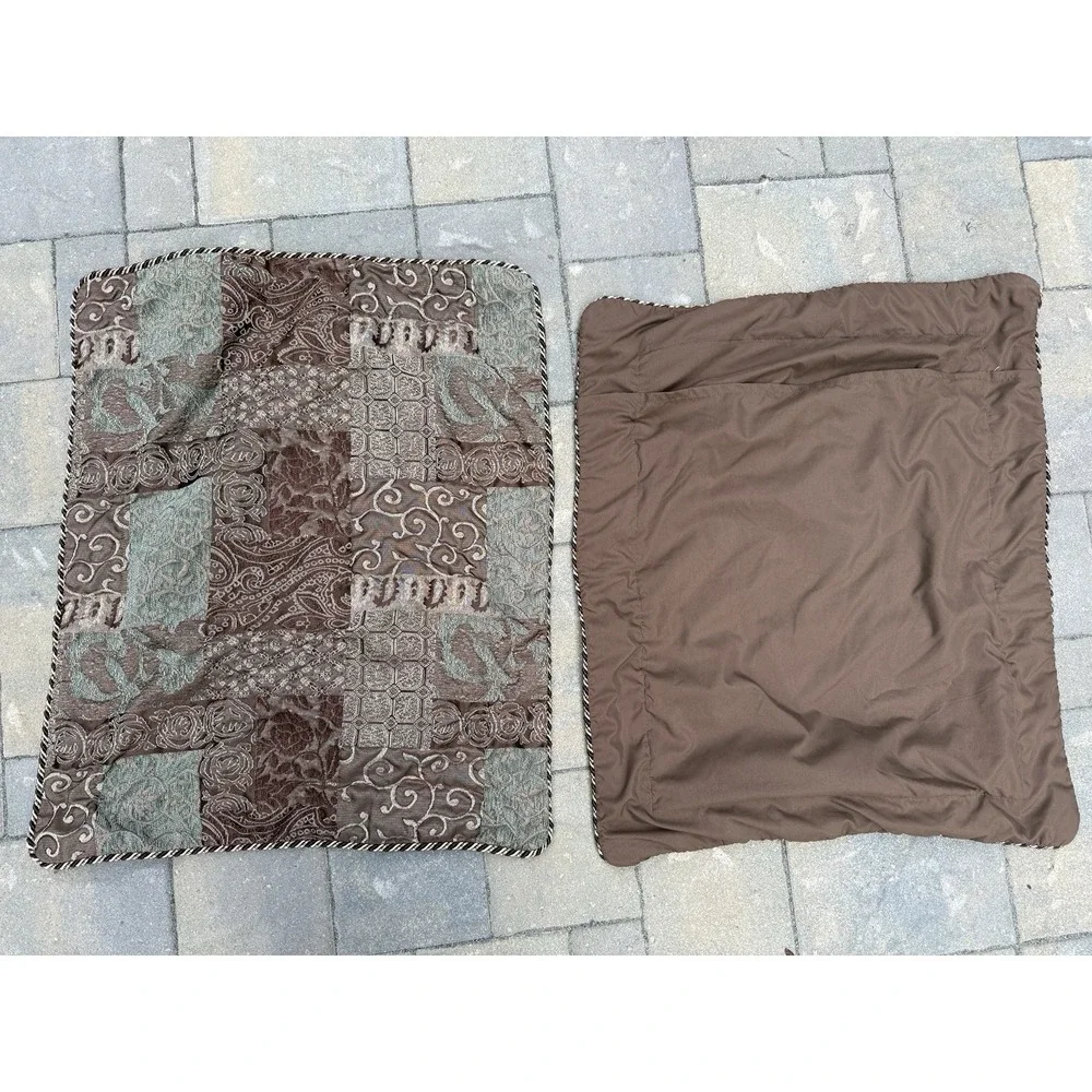 Croscill Galleria King Shams Pair Brown Green Gold Patchwork Paisley Jacquard
